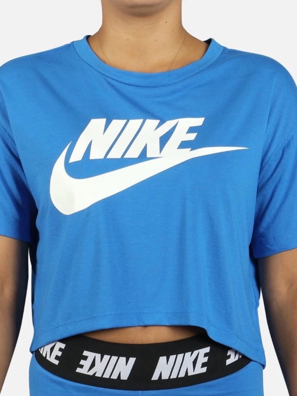 Nike Women’s Bright Blue Crop Top with White Logo